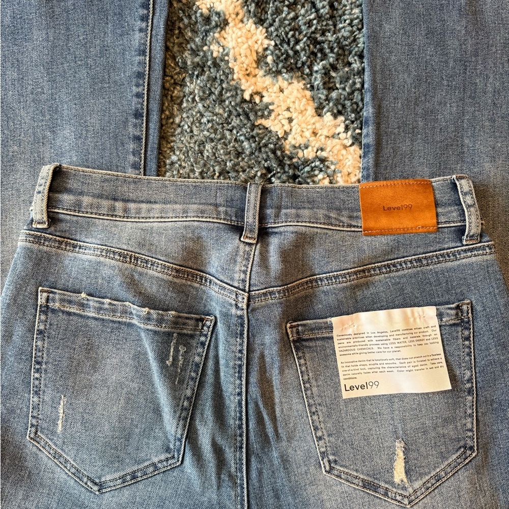 Level 99 Blue Flare Wide Leg Jeans with Vintage Distressing - Picture 4 of 6